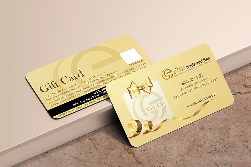 Elite nails and spa gift card design
